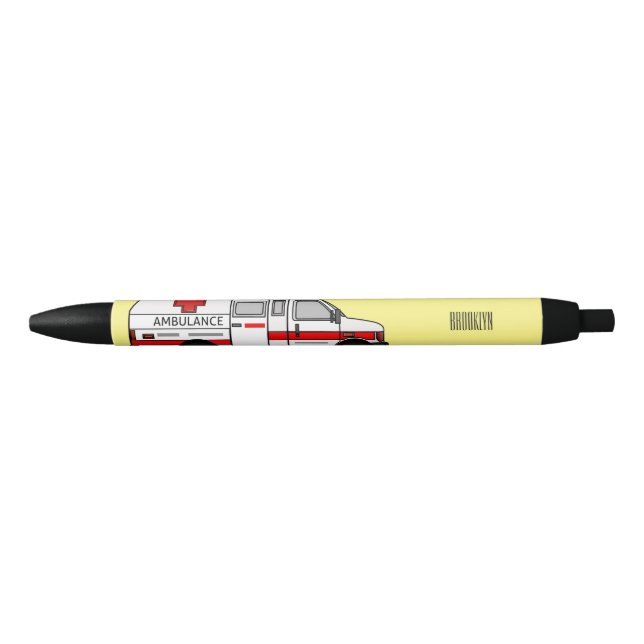 Ambulance cartoon illustration black ink pen (Front)