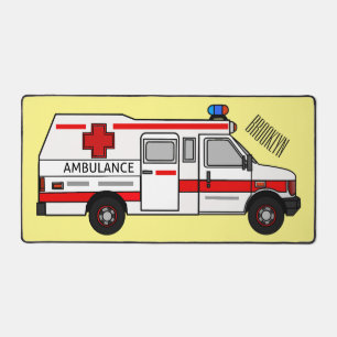 Ambulance cartoon illustration desk mat