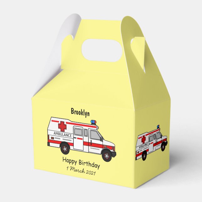 Ambulance cartoon illustration favor box (Front Side)
