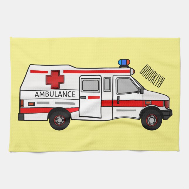 Ambulance cartoon illustration kitchen towel (Horizontal)