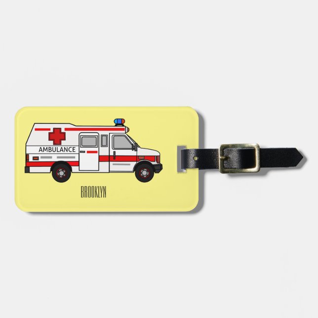 Ambulance cartoon illustration luggage tag (Front Horizontal)
