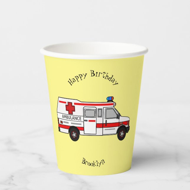 Ambulance cartoon illustration paper cups (Front)