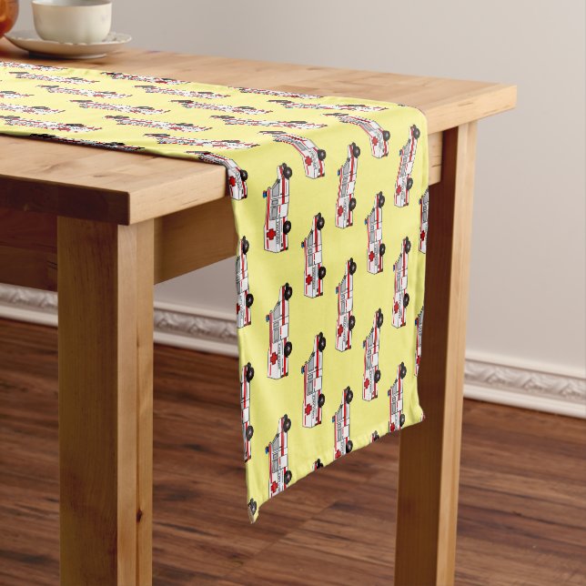 Ambulance cartoon illustration short table runner (In Situ)