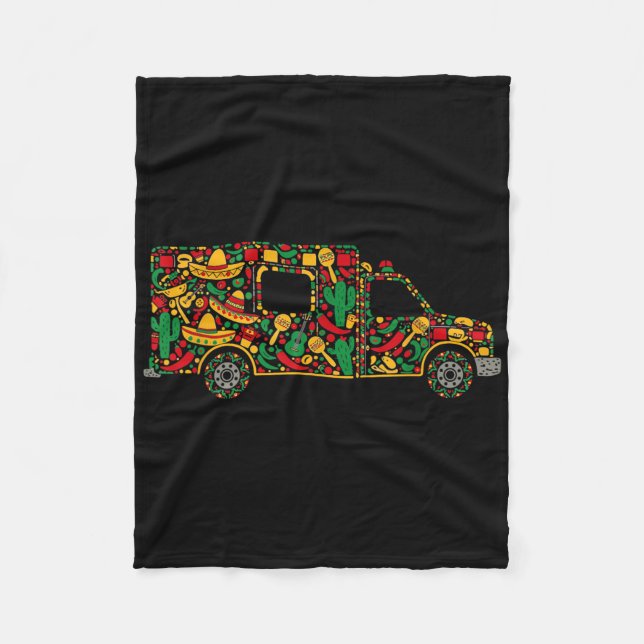 Ambulance Mexican Sombrero Maracas Guitar Cinco De Fleece Blanket (Front)
