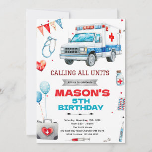 Ambulance party theme invitation