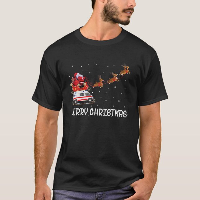 Ambulance Santa Claus Sleigh Christmas For EMS Paj T-Shirt (Front)