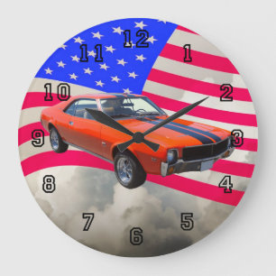 AMC Javlin  Classic Car With American Flag Large Clock