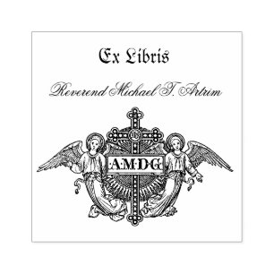 AMDG Ad majorem Dei gloriam Latin Book Plate Rubber Stamp