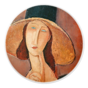 Amedeo Modigliani - Jeanne Hebuterne in Large Hat Ceramic Knob