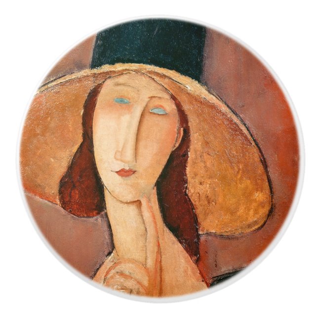 Amedeo Modigliani - Jeanne Hebuterne in Large Hat Ceramic Knob (Front)