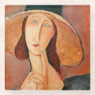 Amedeo Modigliani - Jeanne Hebuterne in Large Hat Glass Coaster