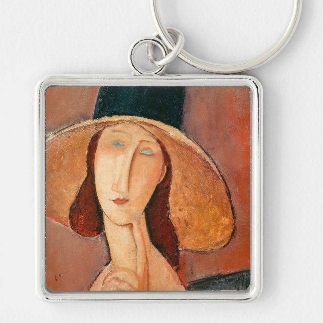Amedeo Modigliani - Jeanne Hebuterne in Large Hat Keychain (Front)