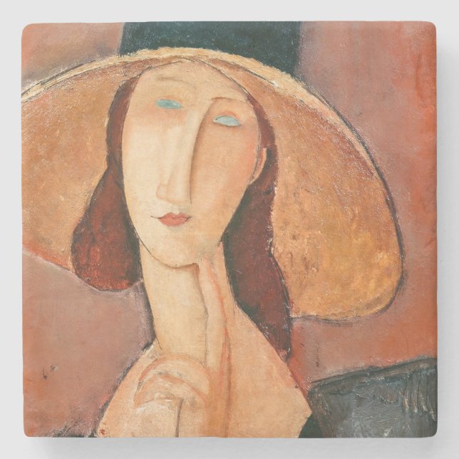 Amedeo Modigliani - Jeanne Hebuterne in Large Hat Stone Coaster (Front)