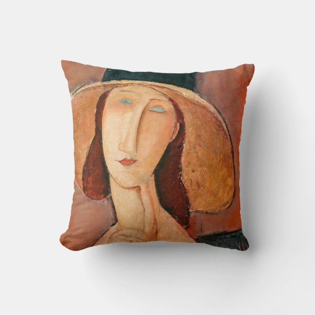 Amedeo Modigliani - Jeanne Hebuterne in Large Hat Throw Pillow (Front)