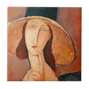 Amedeo Modigliani - Jeanne Hebuterne in Large Hat Tile