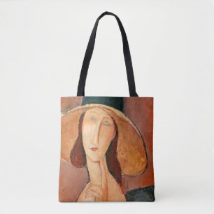 Amedeo Modigliani - Jeanne Hebuterne in Large Hat Tote Bag
