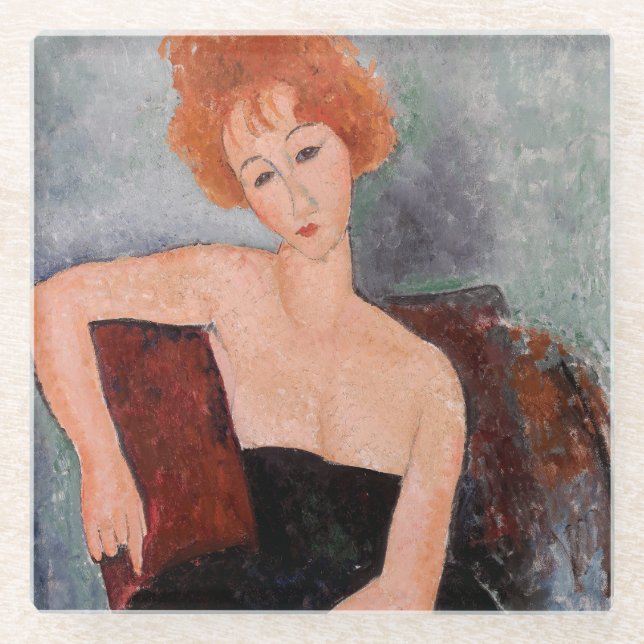 Amedeo Modigliani - Redheaded Girl Evening Dress Glass Coaster (Front)
