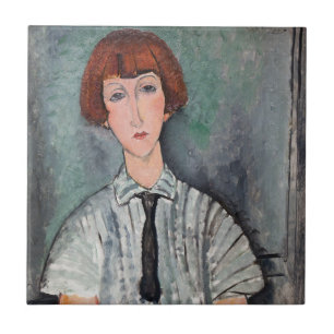 Amedeo Modigliani - Young Girl in a Striped Blouse Tile