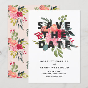 Amelia Bold Watercolor Floral Bouquet Modern Save The Date