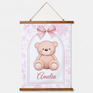 Amelia   Custom Pink Teddy Bear Nursery Design  Hanging Tapestry
