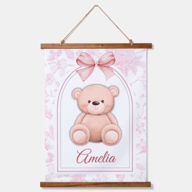 Amelia | Custom Pink Teddy Bear Nursery Design  Hanging Tapestry (Front)
