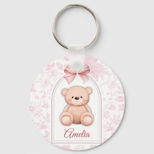 Amelia   Custom Pink Teddy Bear Nursery Design  Keychain