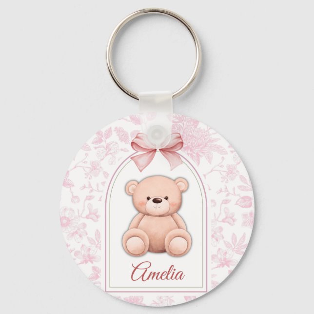 Amelia | Custom Pink Teddy Bear Nursery Design  Keychain (Front)
