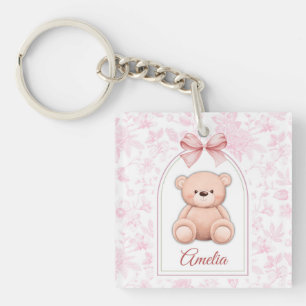 Amelia   Custom Pink Teddy Bear Nursery Design  Keychain