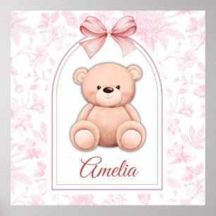 Amelia Custom Pink Teddy Bear Nursery Design Poster