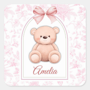 Amelia Custom Pink Teddy Bear Nursery Design Square Sticker