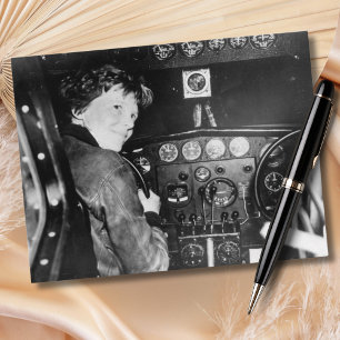 Amelia Earhart Black White Photo Aviation Vintage Postcard