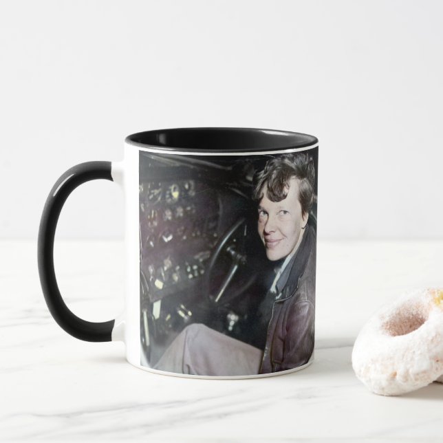 Amelia Earhart Candid Airplane Cockpit Photo 1937  Mug (With Donut)
