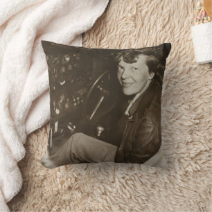 Amelia Earhart Candid Airplane Cockpit Photo 1937 Throw Pillow
