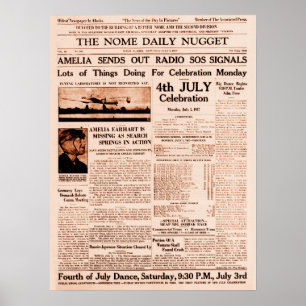 Amelia Earhart Missing Full Page Newspaper 1937 Poster