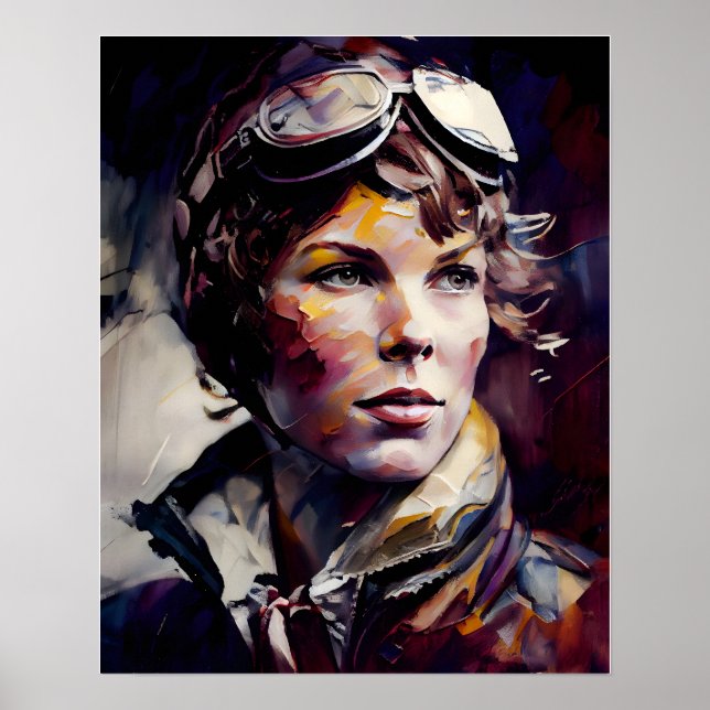 Amelia Earhart Original Oil Painting Art Print  (Front)