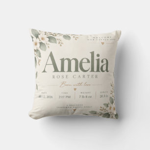 Amelia Floral Baby Birth Announcement Pillow
