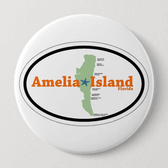 Amelia Island. 4 Inch Round Button (Front)