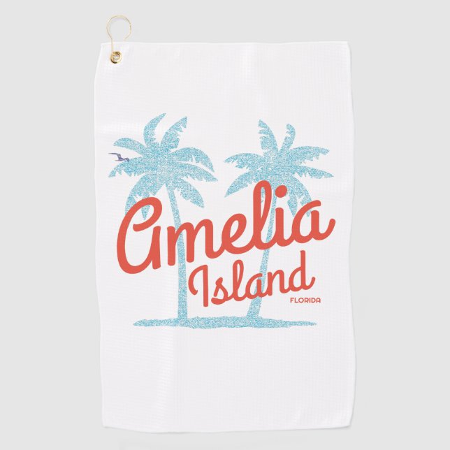 Amelia Island Florida Beach Coral Surf Souvenir Golf Towel (Front)