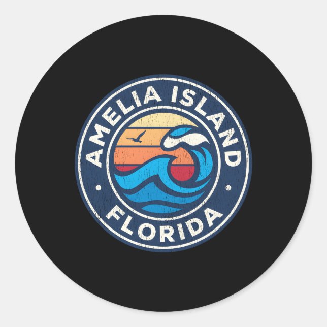 Amelia Island Florida Fl Nautical Waves Classic Round Sticker (Front)
