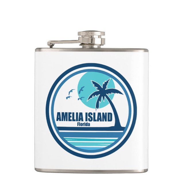 Amelia Island Florida Palm Tree Birds Hip Flask (Front)