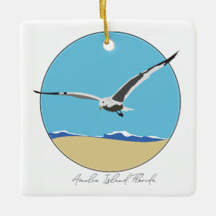 Amelia Island, Florida Sea Gull Flying over Beach Ceramic Ornament