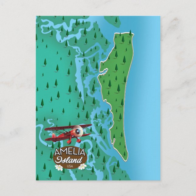 Amelia Island Florida travel map. Postcard (Front)