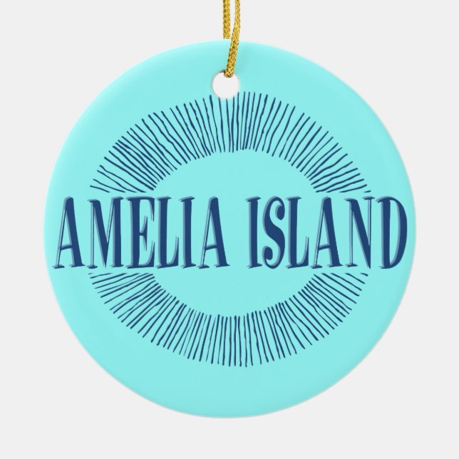 Amelia Island in blue with sun design Ceramic Ornament (Front)