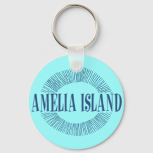 Amelia Island in blue with sun design Keychain