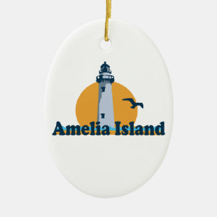 Amelia Island - Lighthouse Design. Ceramic Ornament