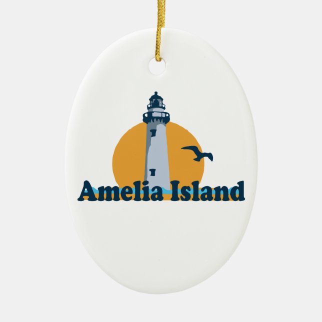 Amelia Island - Lighthouse Design. Ceramic Ornament (Front)