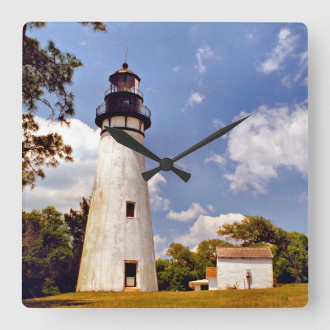 Amelia Island Lighthouse Floride Carré Horloge mur (Recto)
