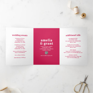Amelia Magenta Modern Wedding Tri-Fold Invitation