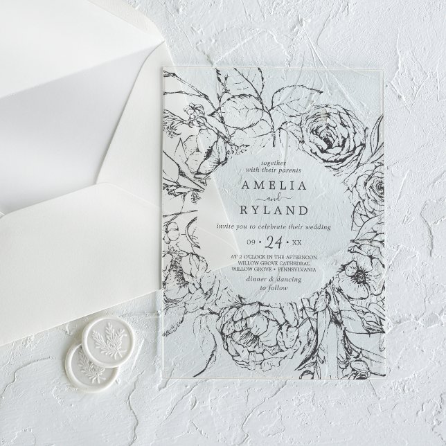 AMELIA Modern Elegant Botanical Floral Wedding Acrylic Invitations (AMELIA Modern Elegant Botanical Floral Wedding Acrylic Invitations)