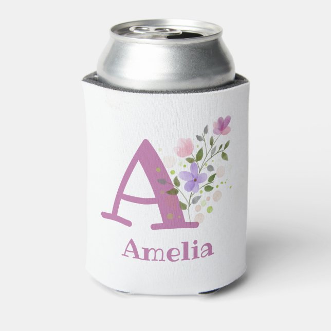 Amelia Name with a Floral Design Can Cooler (Can Back)
